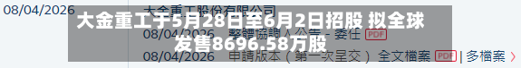 大金重工于5月28日至6月2日招股 拟全球发售8696.58万股